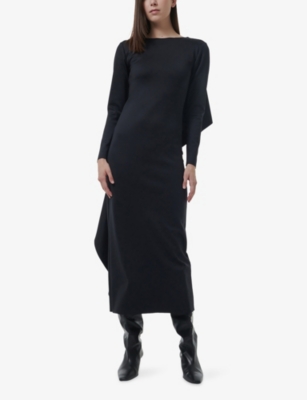LEEM: Cape-Back Long-Sleeve  Stretch-Woven Maxi Dress