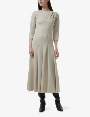 LEEM: Front-Pleated Woven Midi Dress