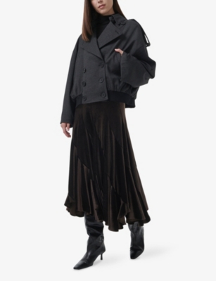 Leem Womens Brown Panelled High-rise Stretch-velvet Midi Skirt In Brown