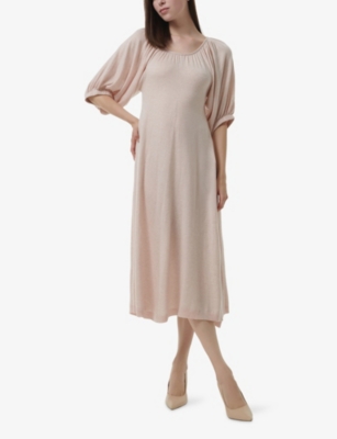 LEEM: Balloon Sleeve Knitted Midi Dress