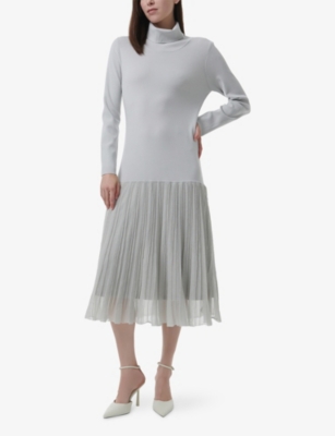 LEEM: High Neck Knitted Midi Dress