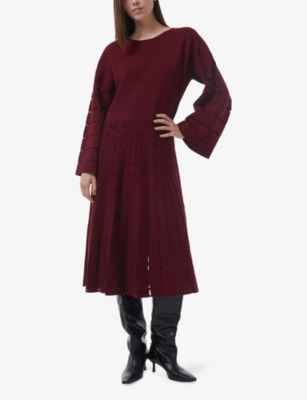 LEEM: Patterned Scoop-Neck Knitted Midi Dress