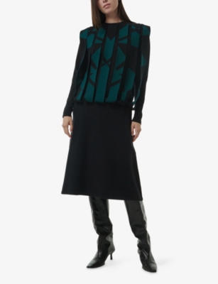 LEEM: Jacquard-Fringe Knitted Midi Dress