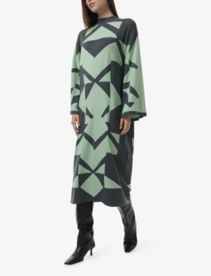 Leem Womens  Geometric-intarsia Knitted Modal And Wool-blend Kaftan Dress In Multi