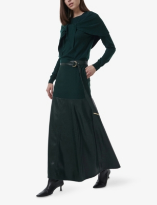 Leem Womens  Tie-scarf Knitted Wool-blend Jumper In Blue