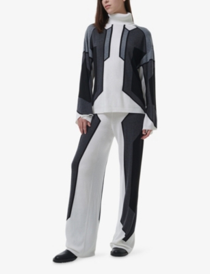 Leem Womens  High-neck Intarsia-knit Wool-blend Jumper In Gray