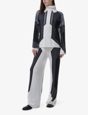 LEEM: Wide-Leg Intarsia-Knit Wool-Blend Trousers