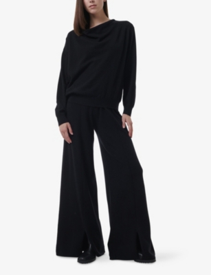 Leem Womens  Wide-leg Knitted Modal And Wool-blend Trousers In Black