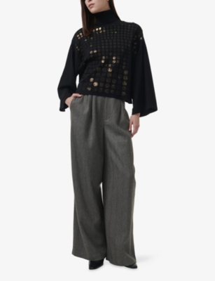 LEEM: Paillette-Embellished High-Neck Knitted Top