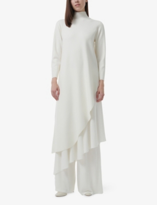 LEEM: High-Neck Asymmetric Knitted Tunic Dress