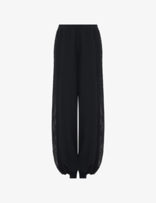 Leem Womens Black Mesh-panel Relaxed-fit Knitted Trousers In Black