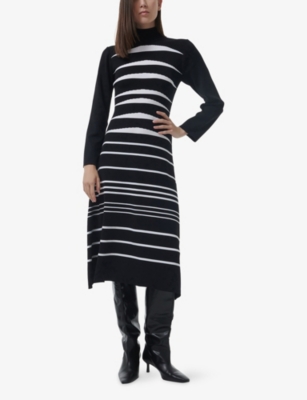 Leem Womens  Striped High-neck Knitted Midi Dress In Multi
