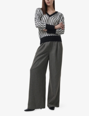 Leem Womens  Argyle-mesh Textured Knitted Jumper In Multi