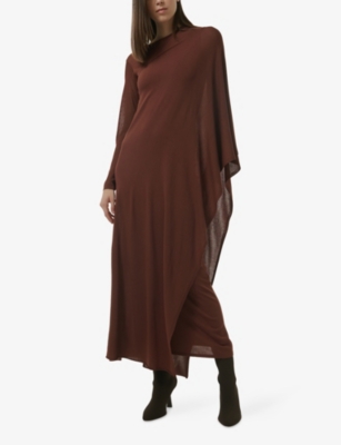 LEEM: Asymmetric-Sleeve Knitted Maxi Dress