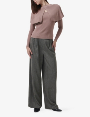 LEEM: Ribbed Cape-Detail Knitted Jumper