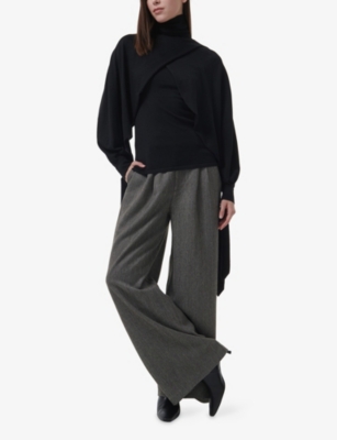 Leem Womens  Layered Butterfly-sleeve Knitted Jumper In Black