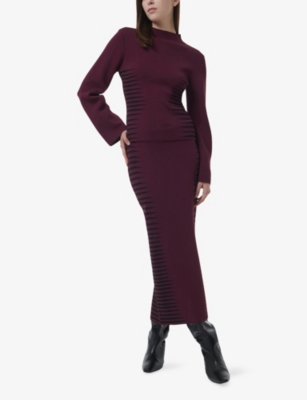 Leem Womens Red Jacquard Slim-fit Knitted Top In Red