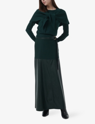 Leem Womens  Panelled Faux-leather Maxi Skirt In Green
