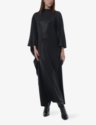 Leem Womens  Silhouette-effect Fitted Woven Kaftan Dress In Black