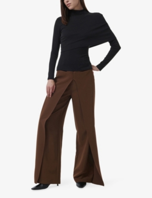 Leem Womens Black High-neck Draped Stretch-woven Top In Black