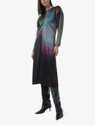 LEEM: Printed Batwing-Sleeve Woven Maxi Dress