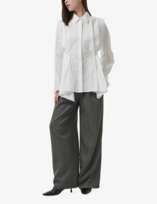 Leem Womens  Pleated Long-sleeve Cotton Blend Shirt In White