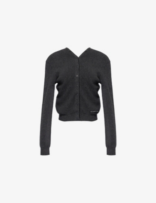 Alexander Wang Omens  Button-up V-neck Stretch-wool Blend Cardigan In Black
