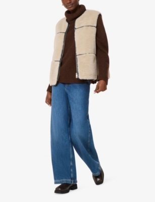 Whistles Womens Cream Rowena Panelled Faux-fur Waistcoat In Multi