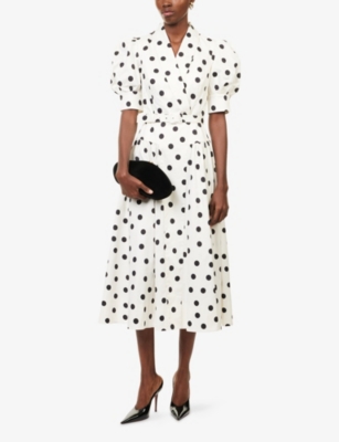 REBECCA VALLANCE: Maisie Polka-Dot Cotton-Blend Midi Dress