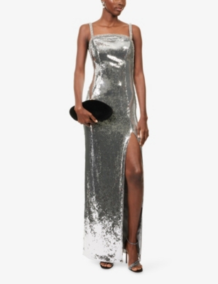 Rebecca Vallance Womens Silver Grym Olympia Open-back Sequin-embellished Gown In Gray