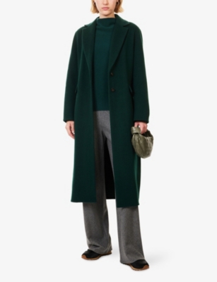 Vince Womens Juniper Regular-fit Notch-lapels Wool-blend Coat In Green
