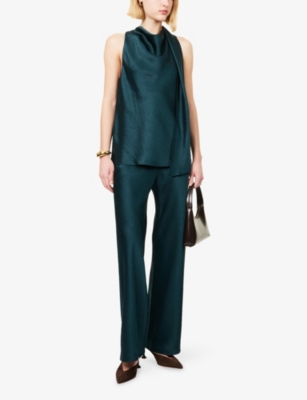 Vince Womens Juniper Fluid Satin Wide-leg Trousers In Green