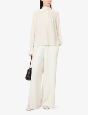 Vince Womens Cream Draped High-neck Woven Blouse In White