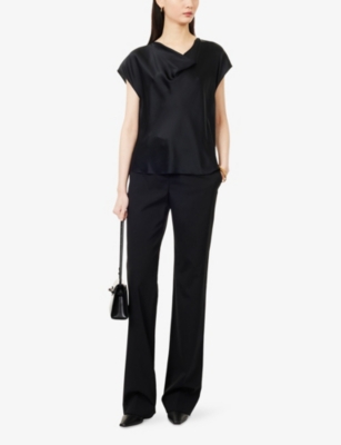 Vince Womens Black Cowl-neck Cap-sleeves Silk Top In Black