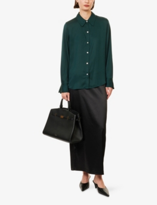 Vince Womens Juniper Classic Slim-fit Silk-blend Shirt Xs In Green