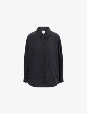 Vince Womens Graphite Corduroy Oversized Cotton Shirt Xl In Blue