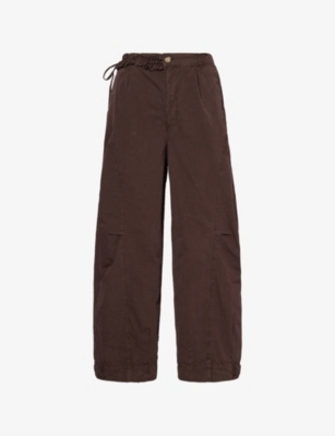 Damson Madder Womens Brown Liv Frilled Cotton Cargo Trousers