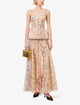 Zimmermann Womens Spliced Floral Rebellion Corded Linen Maxi Dress Xs In Multi