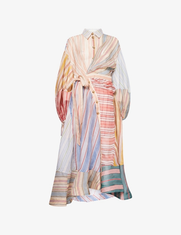Striped Wrap Linen-And-Silk Midi Dress