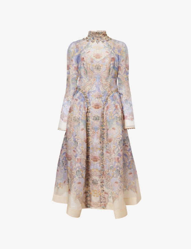 Rebellion Beaded Linen And Silk Midi Dress