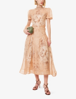 ZIMMERMANN: Beaded Linen-Silk Midi Skirt