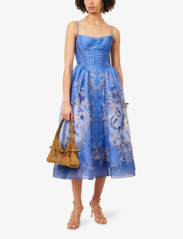 Rebellion Beaded Picnic Linen And Silk Maxi Dress