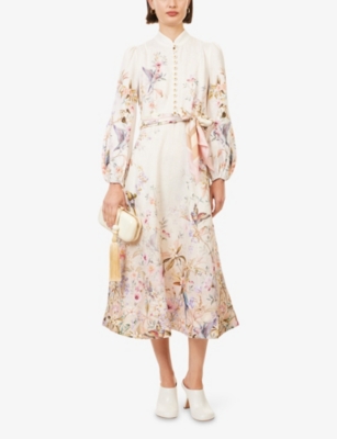 Zimmermann Womens Cream Aviary Rebellion Floral Linen Midi Dress Xs In Multi