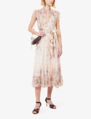 Zimmermann Womens Cream Aviary Floral Flutter Woven Midi Dress