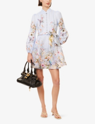 Zimmermann Womens Blue Aviary Rebellion Floral Linen Mini Dress