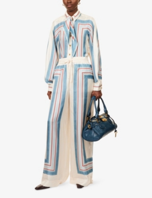 Zimmermann Womens Ticking Stripe Wide-leg Silk Trousers In Multi