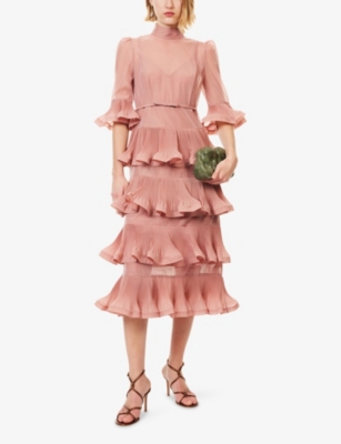 Zimmermann Womens  Ruffle Quarter-sleeve Woven Midi Dress In Pink