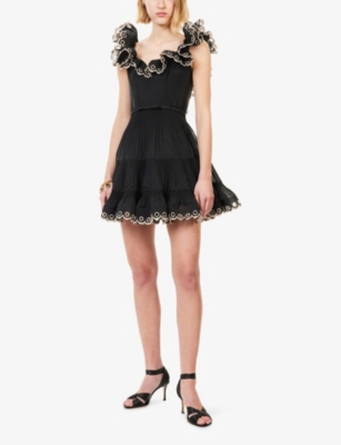 Zimmermann Womens Black Embroidered Frilled Woven Mini Dress In Black