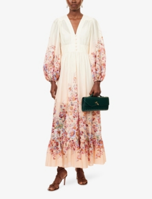 Zimmermann Womens Awaken Plunge Cotton-poplin Maxi Dress Ivory Floral In White