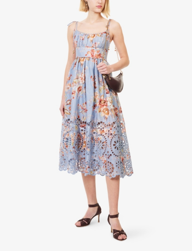 Awaken Picnic Floral Linen Midi Dress
